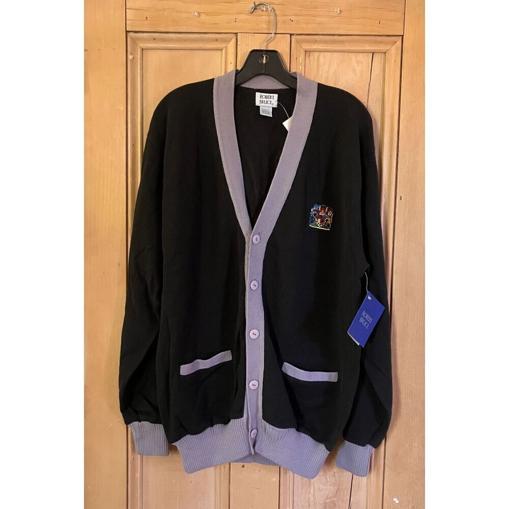Robert Bruce Mens Vintage 90s Deadstock Embroidered Cardigan Large Black AN NWT